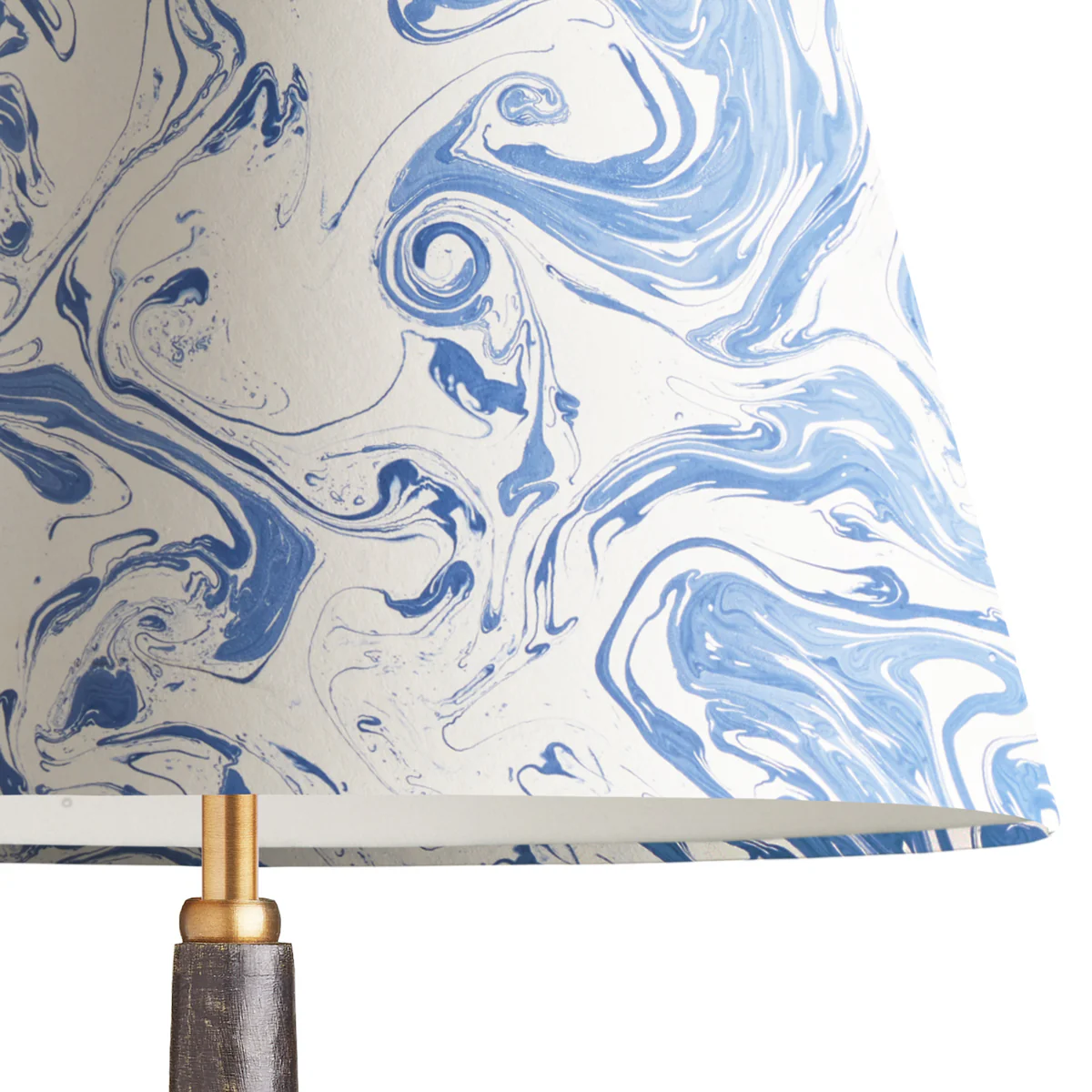 8 inch empire shade for cordless lamps in blue and white Tiber hand marbled paper - Image 2