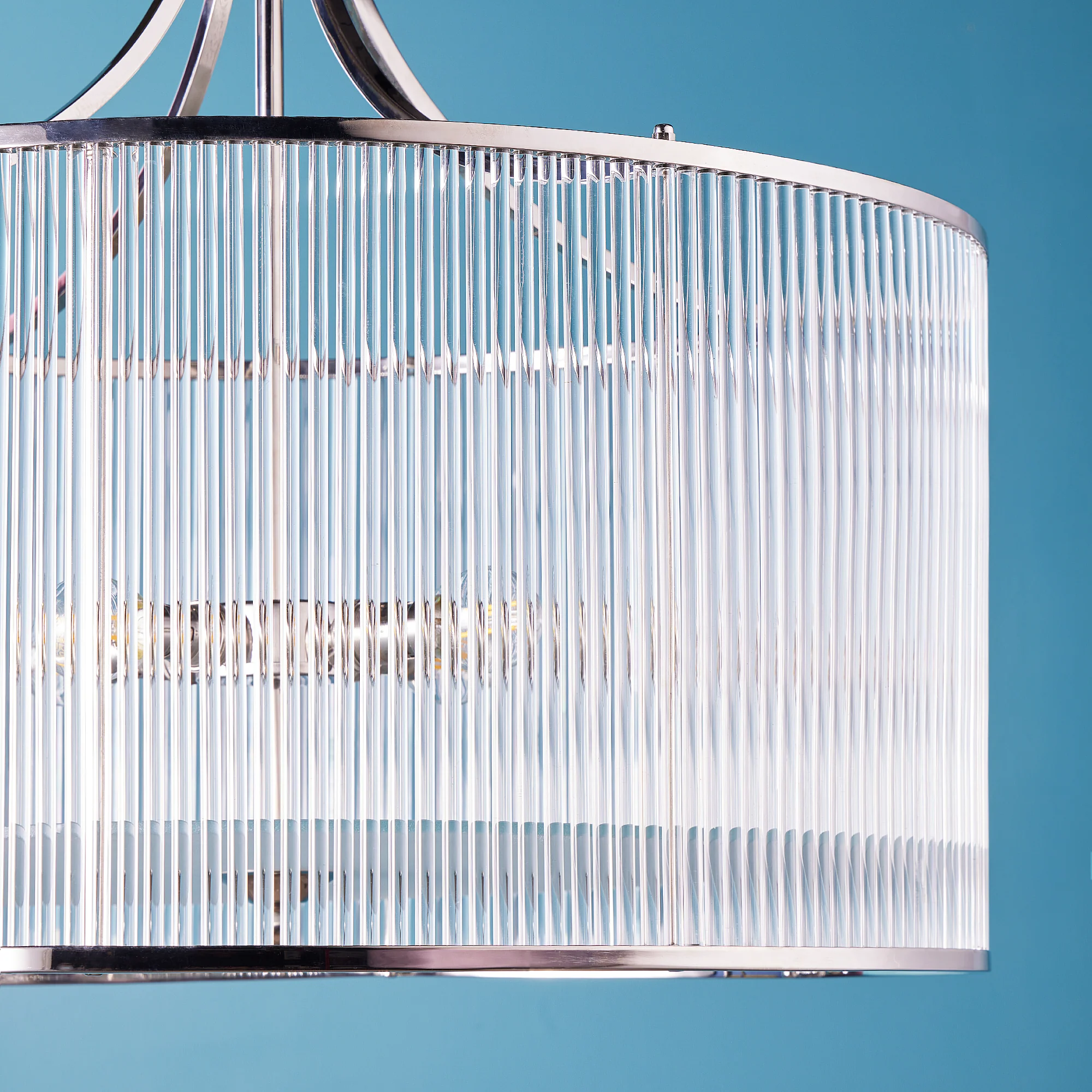 Artemis Chandelier in nickel with glass rods and frosted glass baffle - Image 5
