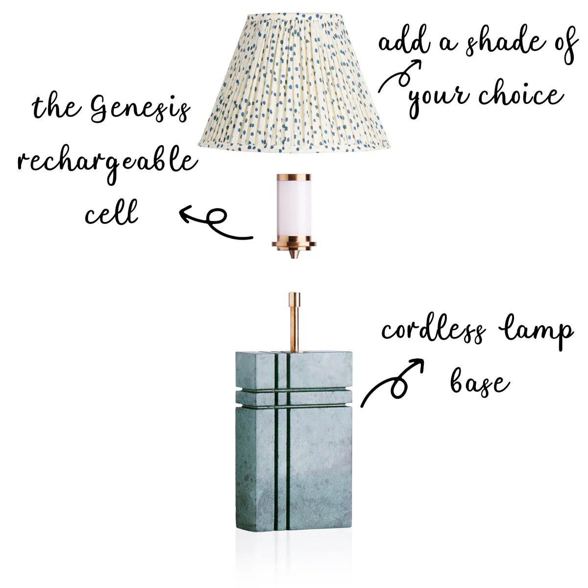 Criss Cross cordless table lamp in green marble - Image 3