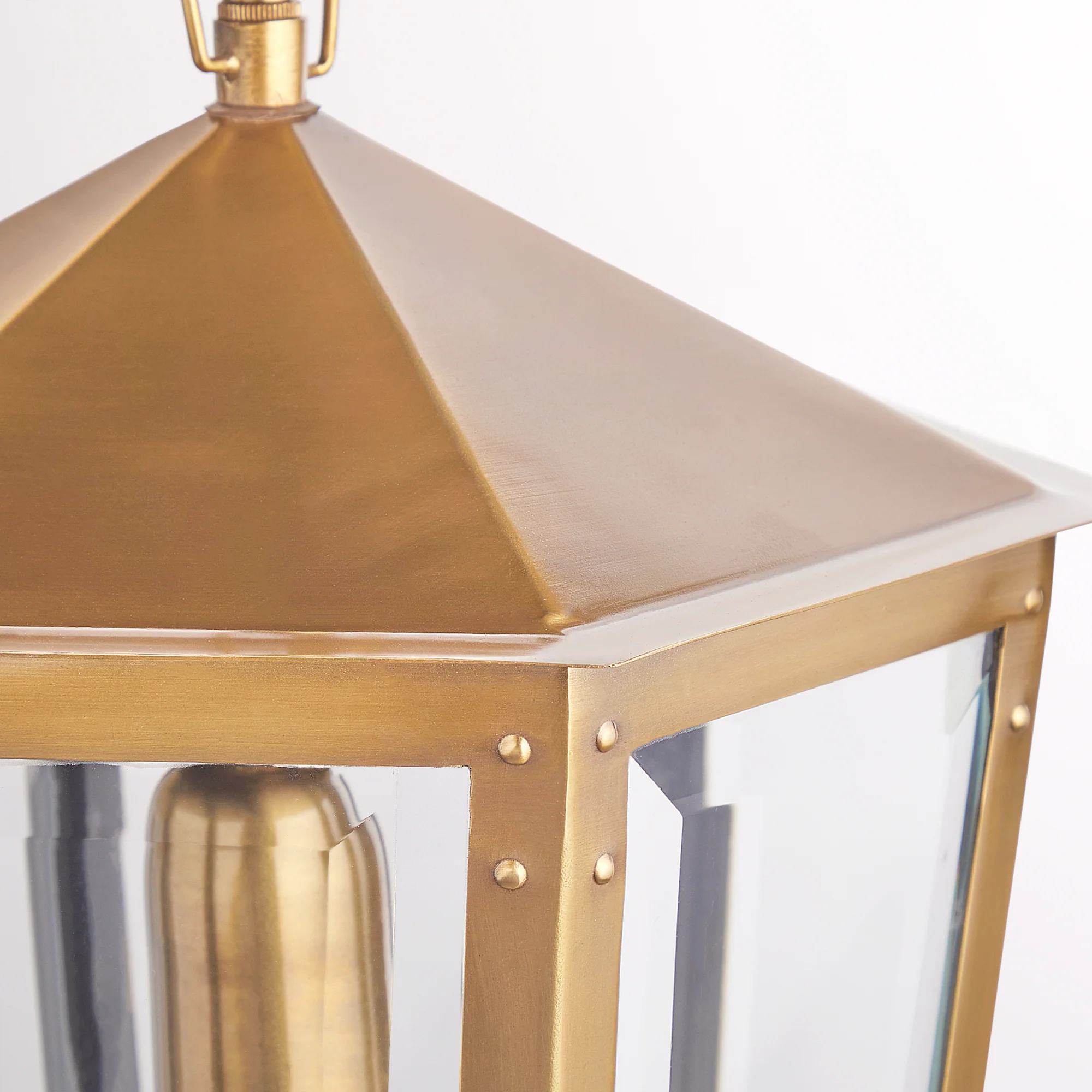 Holt outdoor hanging lantern in antiqued brass - Image 3