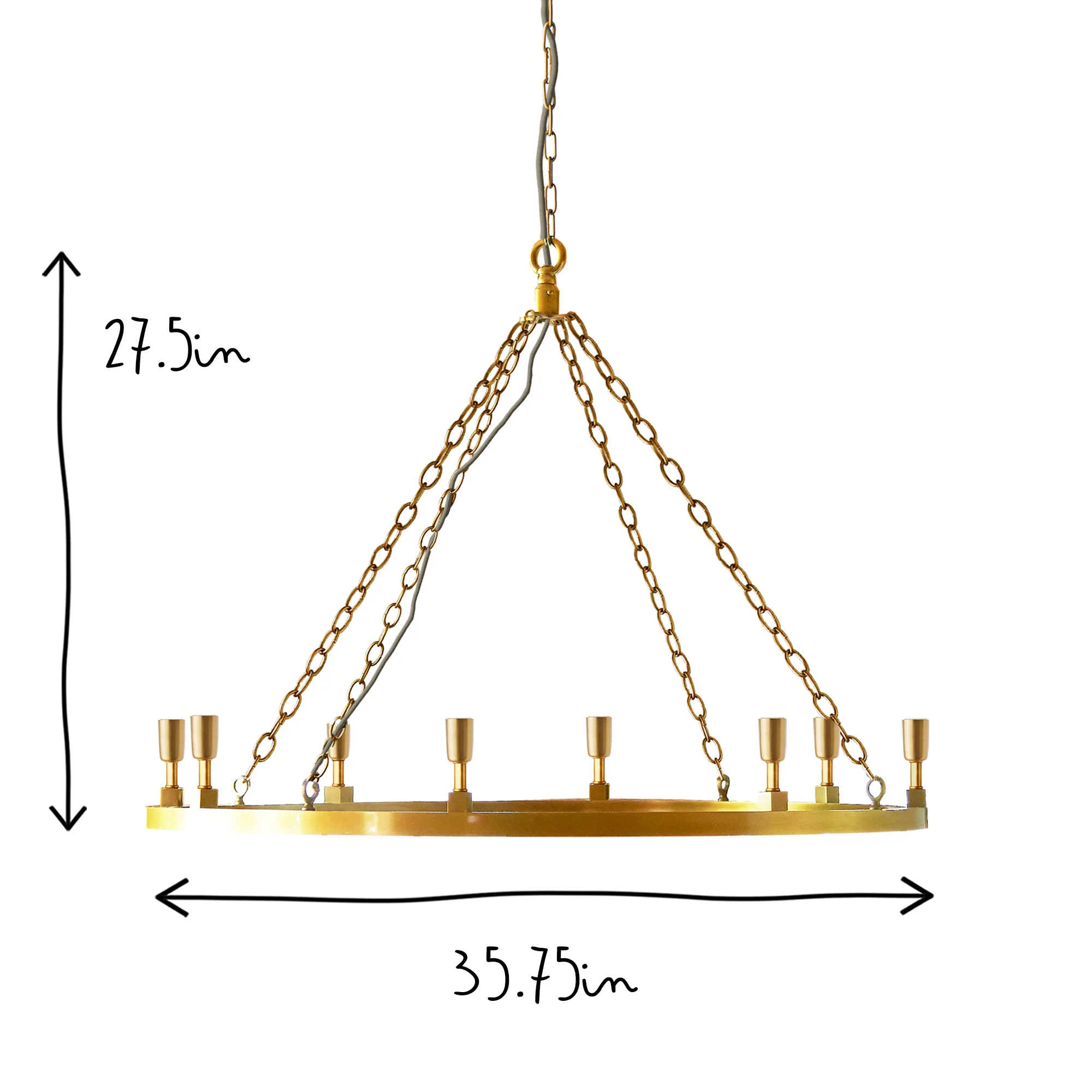 Larger Halo chandelier for 8 shades in antique brass - Image 4