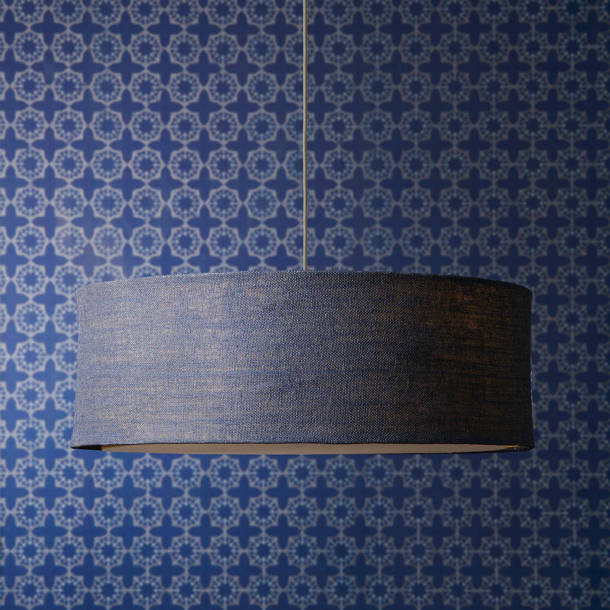 Larger Jute pendant light in navy with baffle