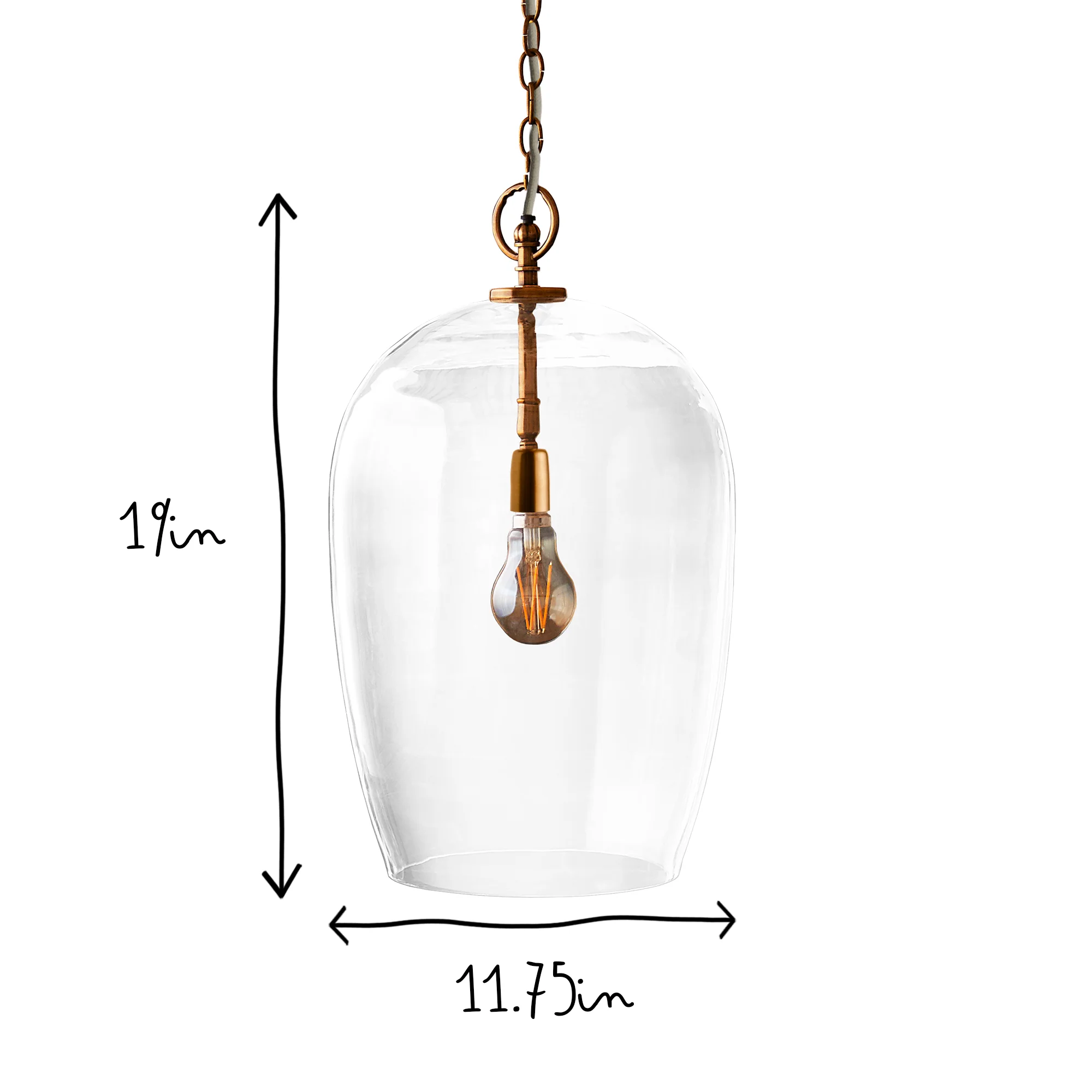 Larger Priscilla pendant light in antiqued brass and clear glass - Image 4