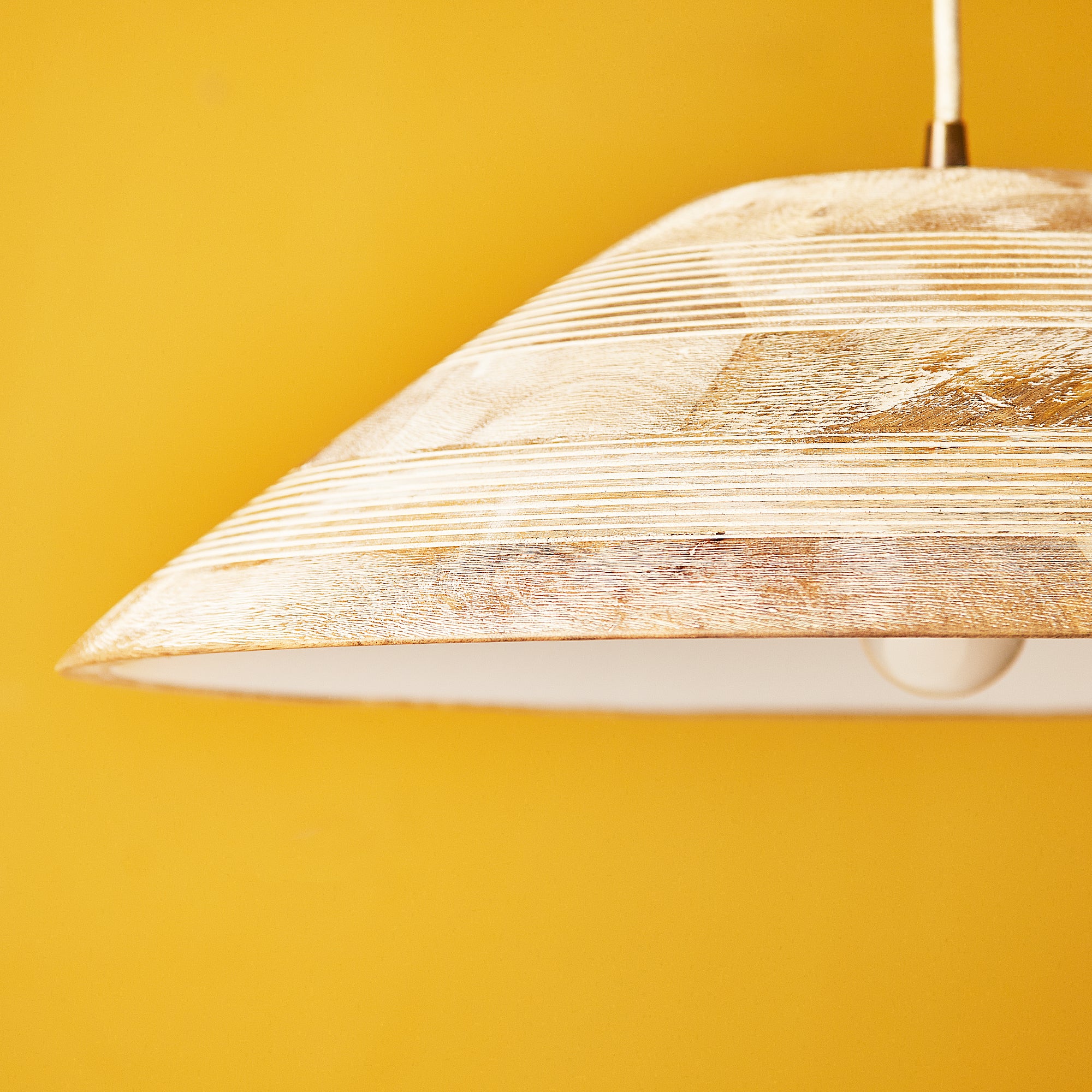 Larger Rockport pendant light in wood with white enamel interior - Image 3