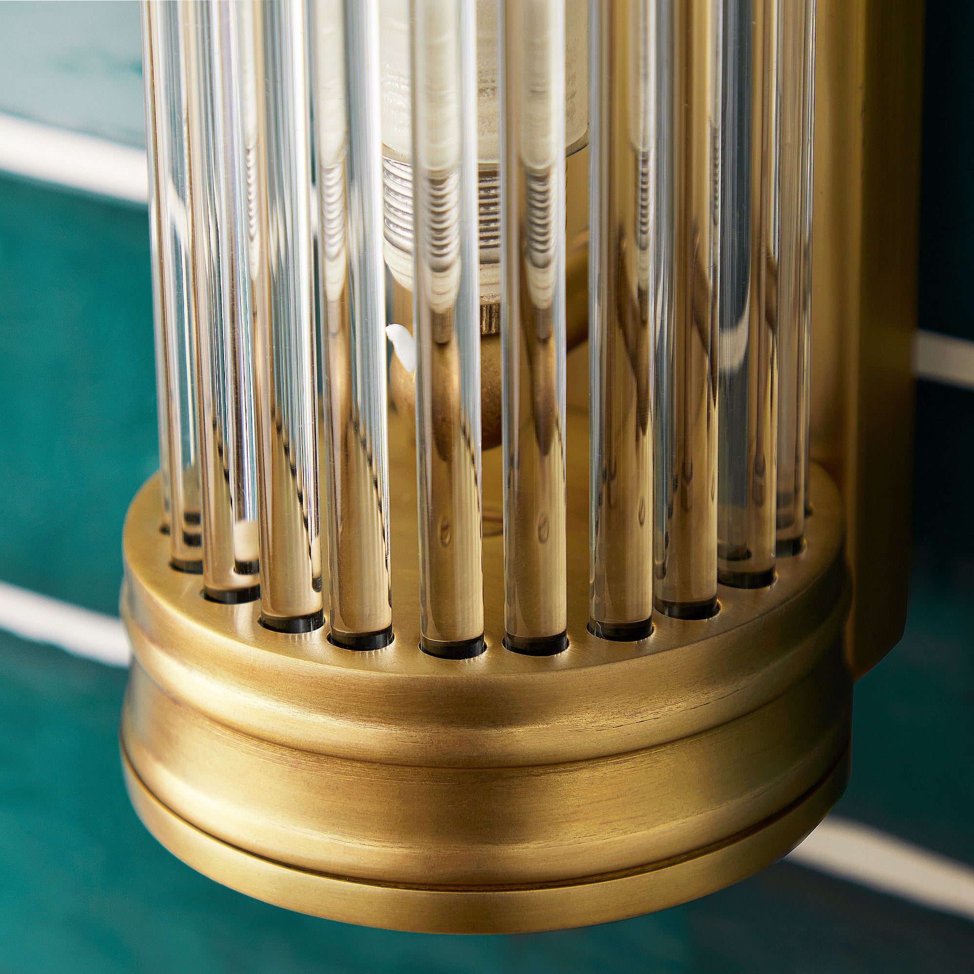 Long Roddy wall sconce in antiqued brass with glass rods - Image 4