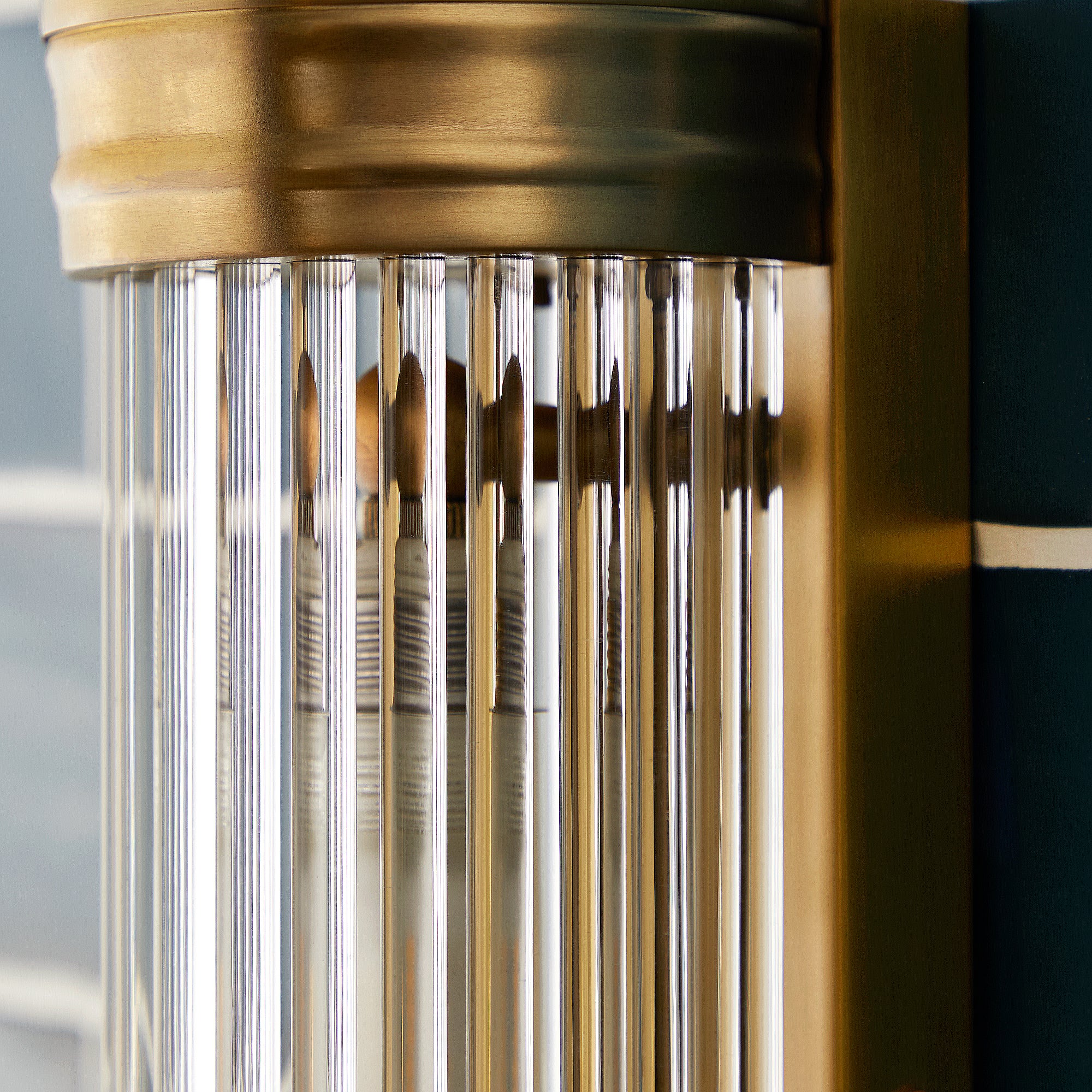 Long Roddy wall sconce in antiqued brass with glass rods - Image 9