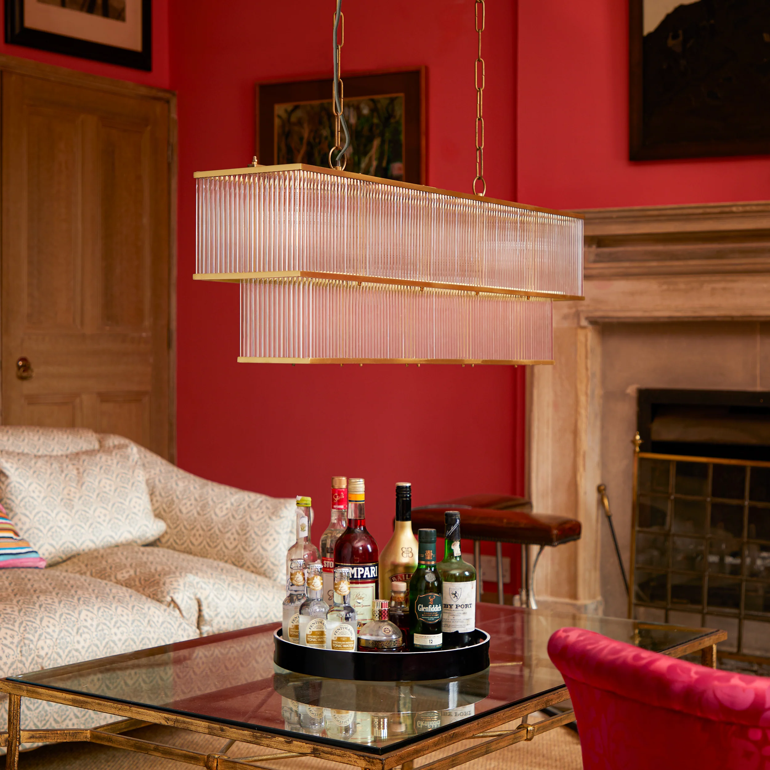 Odin chandelier in antiqued brass and glass - Image 8