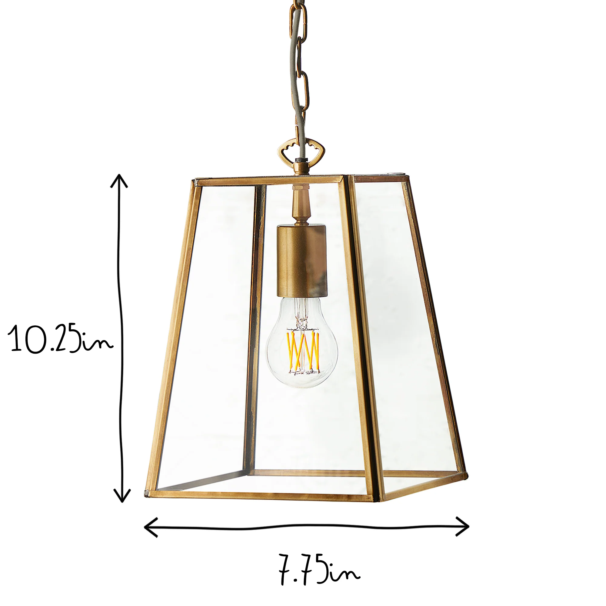 Regular Luxor hanging lantern in antiqued brass and clear glass - Image 5
