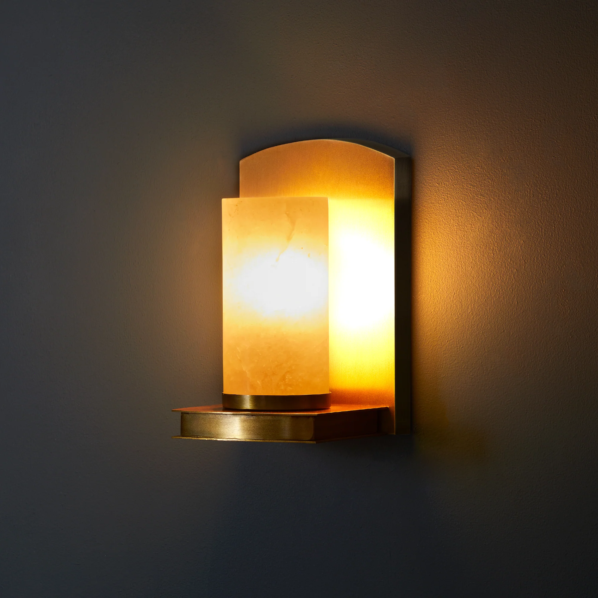 Roly wall sconce in antiqued brass with an alabaster tube - Image 2