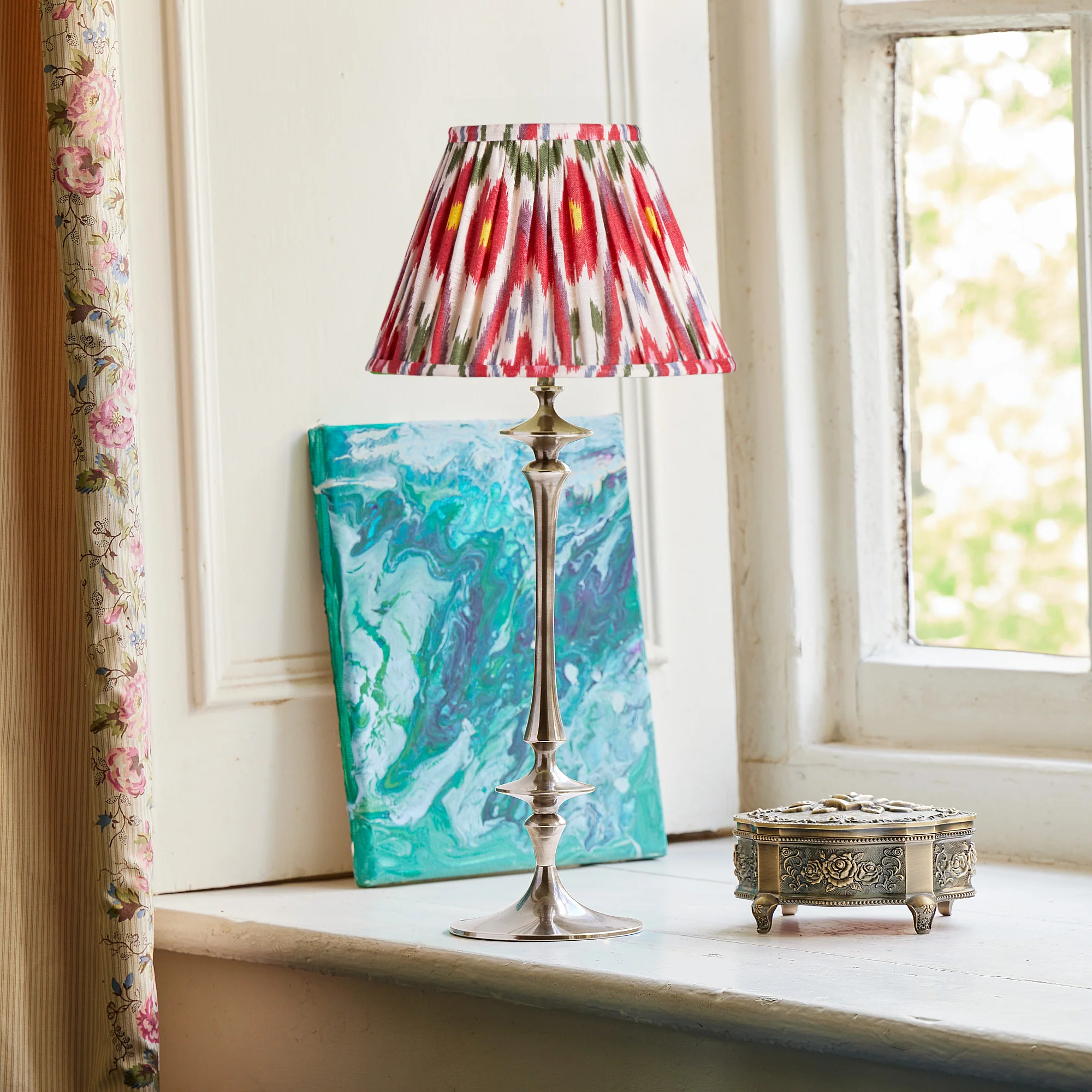 Spindle cordless table lamp in antique silver