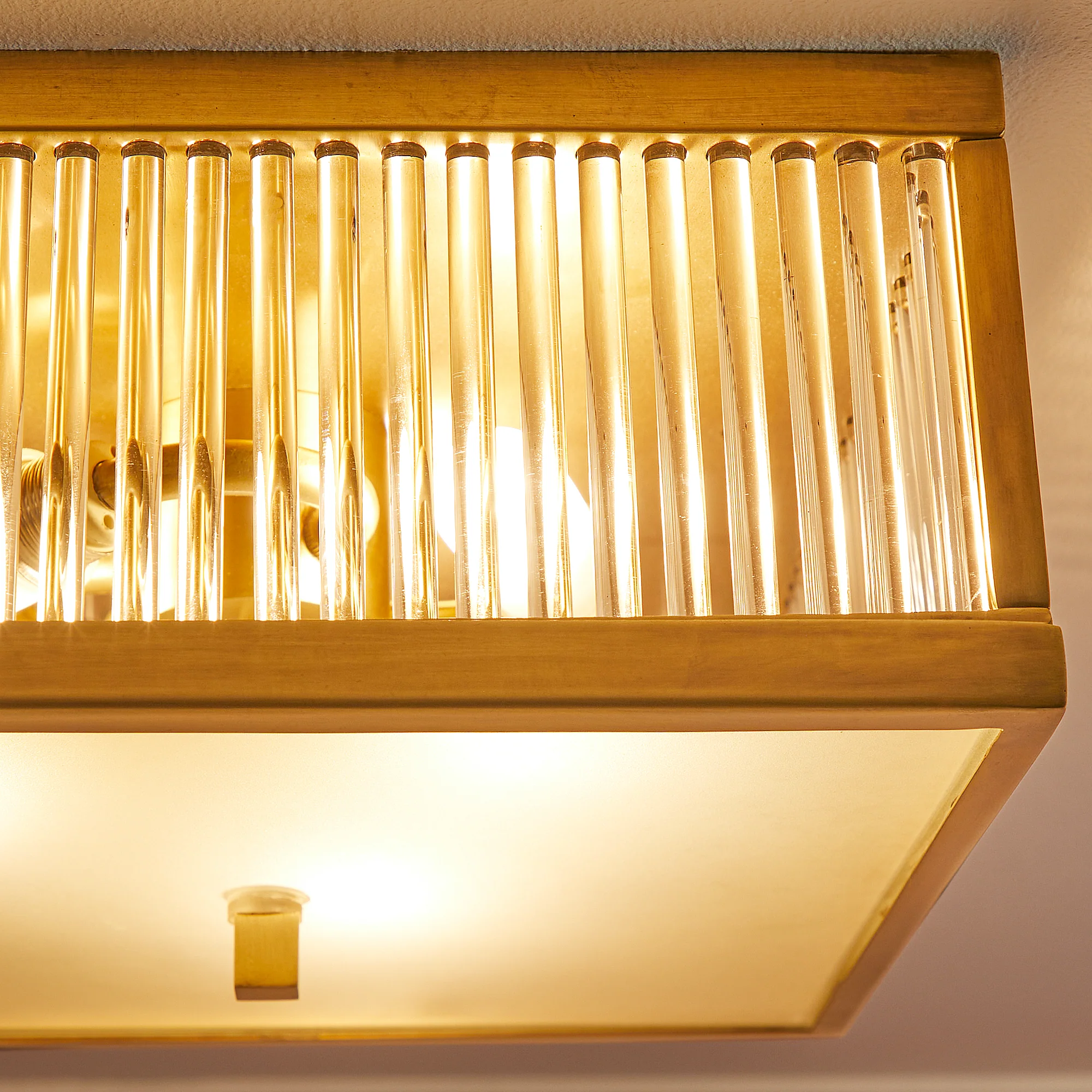 Square Roddy flush mount ceiling light in antiqued brass and clear glass - Image 4