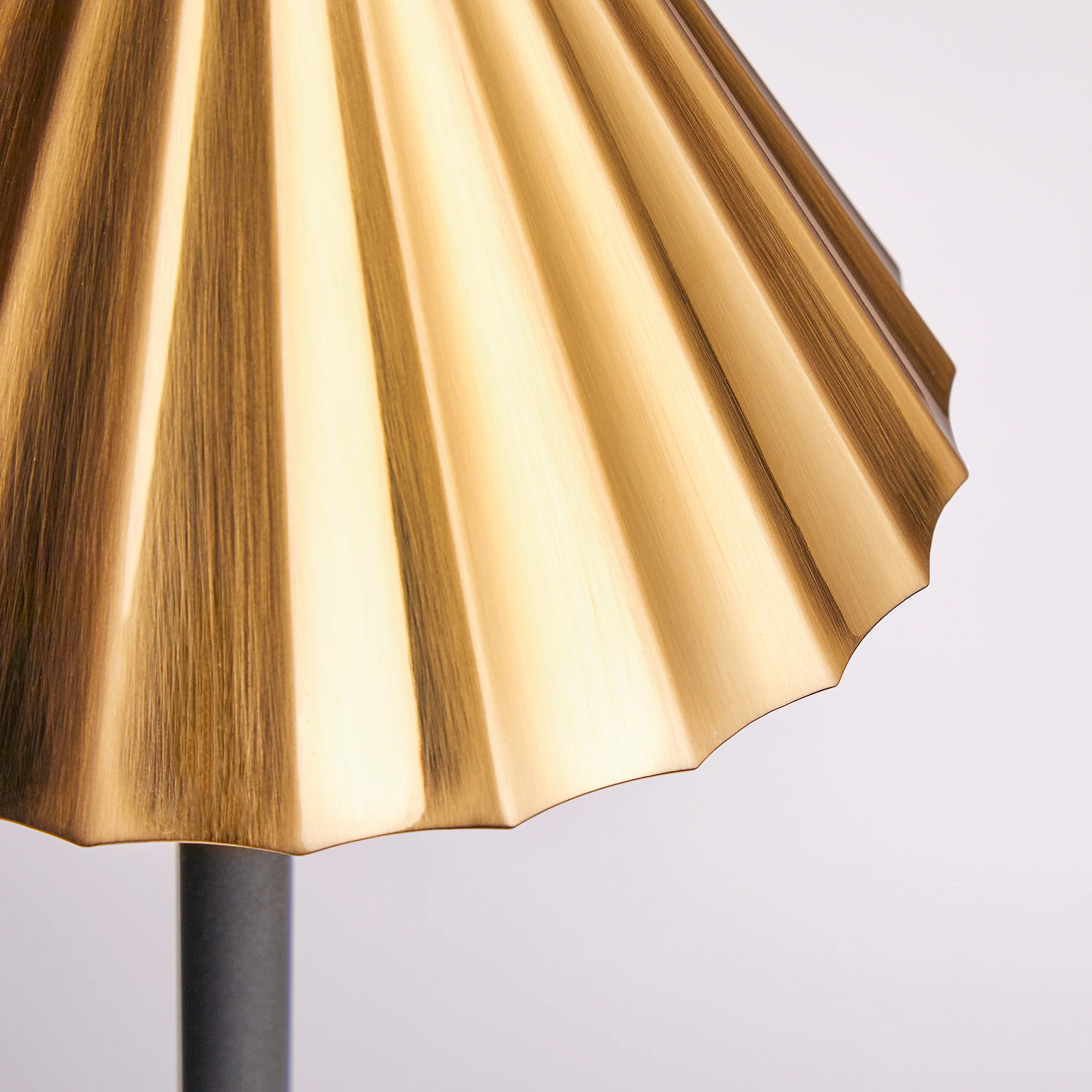Twinky cordless floor lamp in black with an antiqued brass hood - Image 8